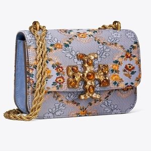 Tory Burch Small Eleanor Brocade Jeweled Logo Crossbody Bag- Sunset Bonf…